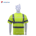 Alta visibilidade verde limão classe 2 t-shirt gola redonda segurança Workwear com listras reflexivas e bolso